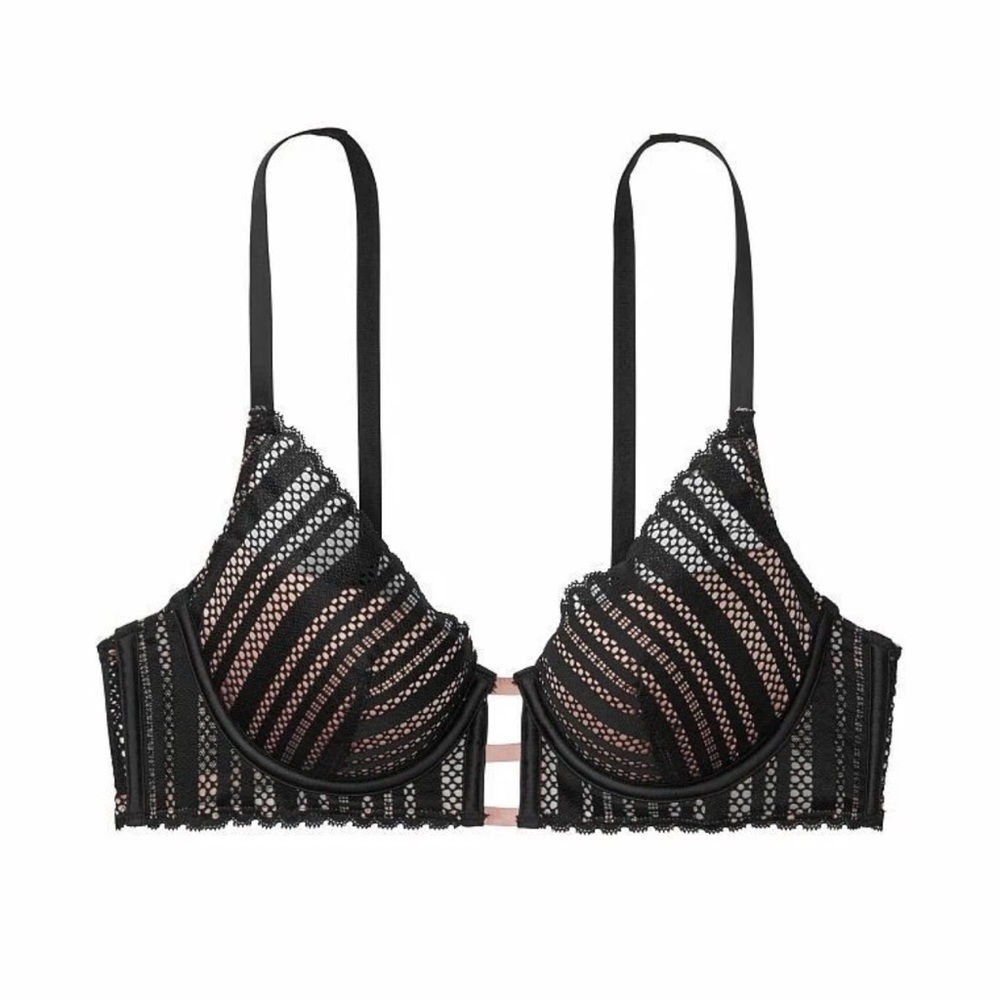 Victoria's Secret Black Lace Push-Up Bra with Nude Lining